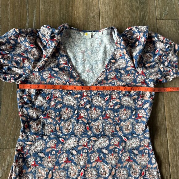 Boden Blue Paisley 100% cotton V neck short shift dress sz 14R - Picture 4 of 12